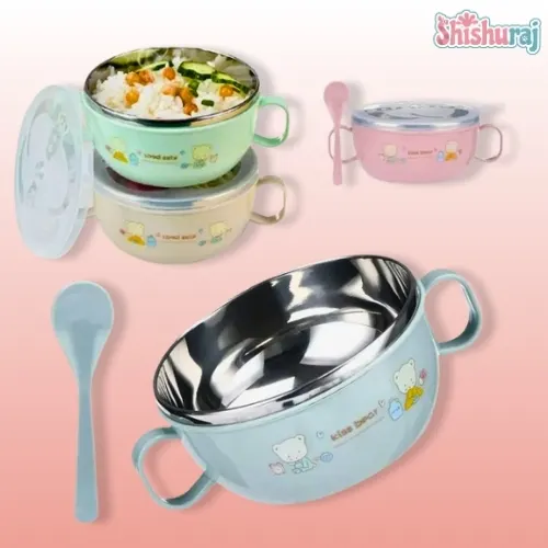 Baby Stainless Steel Feeding Bowl Spoon Set