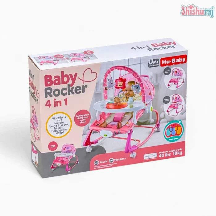 Hu Baby 4-in-1 Baby Rocking Chair Price In BD | Music, Vibration, Wheels & Dining Tray | ShishuRaj - Image 5
