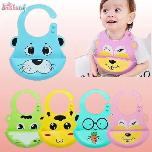 Silicone Cartoon Design Bibs with Food Catcher
