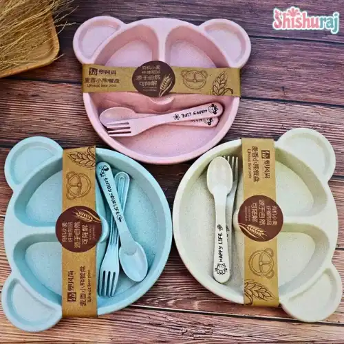 Wheat Bear Feeding Set with Divided Plate a Spoon & a Fork