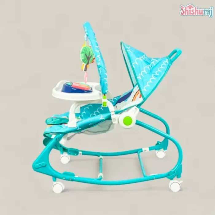 Hu Baby 4-in-1 Baby Rocking Chair With Mosquito Net | Music, Vibration, Wheels & Dining Tray | ShishuRaj - Image 7
