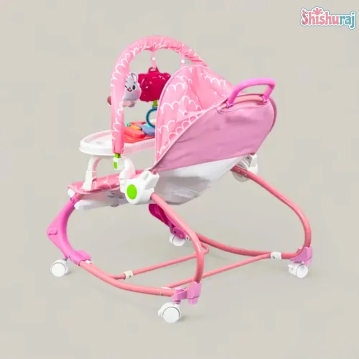 Hu Baby 4-in-1 Baby Rocking Chair With Mosquito Net | Music, Vibration, Wheels & Dining Tray | ShishuRaj - Image 9
