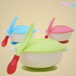 Apple Bear Anti Slip Baby feeding Bowl With Lid and Spoon - Image 3
