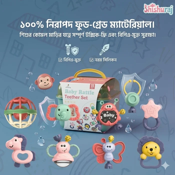 11pcs Baby Rattle Teether Set Price in Bangladesh | Newborn Sensory & Teething Toy Kit BD - Image 4
