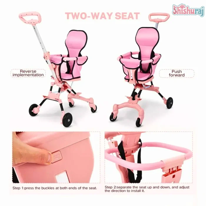 Multi-Function Magic Baby Stroller with Hood Price in BD | Pink | Foldable Stroller | Lightweight | Baby Stroller BD | ShishrRaj - Image 3