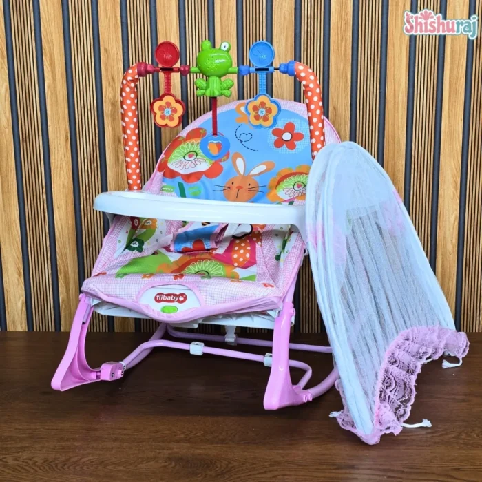 Tii Baby 2-in-1 Musical Rocking & Dining Chair With Mosquito Net Price In BD | Toy Bar & Vibration | ShishuRaj - Image 3